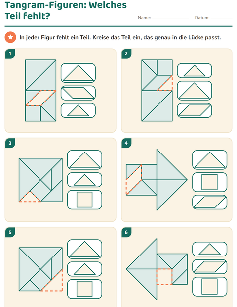 Vorschau: Tangram-Figuren-Arbeitsblatt für 1. Klasse