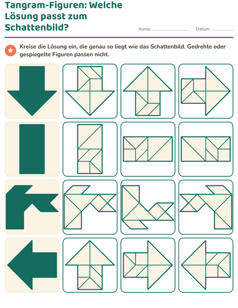 Vorschau: Tangram-Figuren-Arbeitsblatt für 2. Klasse