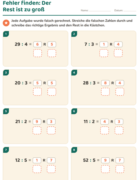 Vorschau: Teilen mit Rest-Arbeitsblatt für 3. Klasse