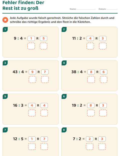 Vorschau: Teilen mit Rest-Arbeitsblatt für 3. Klasse