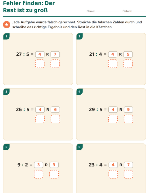 Vorschau: Teilen mit Rest-Arbeitsblatt für 3. Klasse