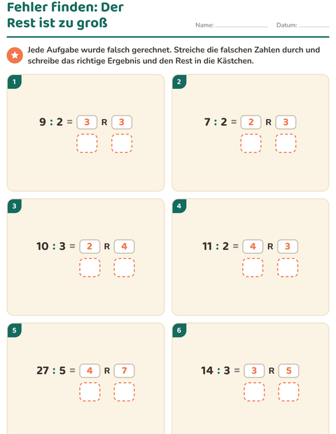 Vorschau: Teilen mit Rest-Arbeitsblatt für 3. Klasse