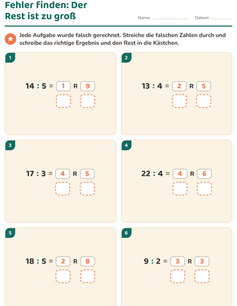 Vorschau: Teilen mit Rest-Arbeitsblatt für 3. Klasse