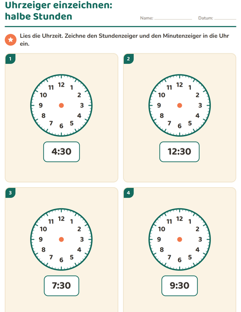 Halbe Stunden einzeichnen – halb acht ist 7:30