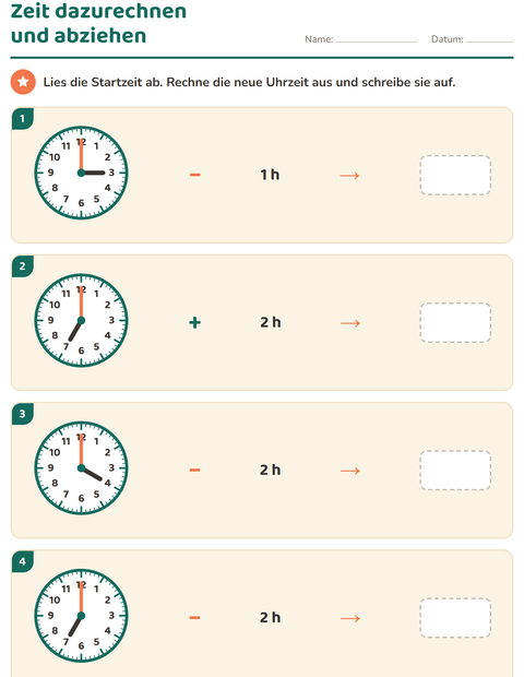 Vorschau: Uhrzeit lernen-Arbeitsblatt für 3. Klasse