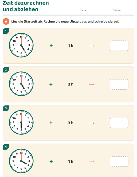 Vorschau: Uhrzeit lernen-Arbeitsblatt für 3. Klasse