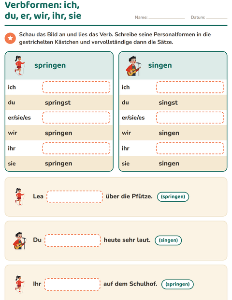 Vorschau: Verbformen-Arbeitsblatt für 2. Klasse