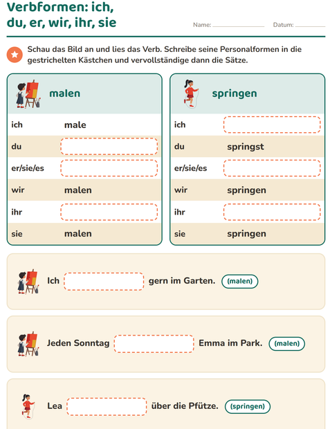 Vorschau: Verbformen-Arbeitsblatt für 2. Klasse