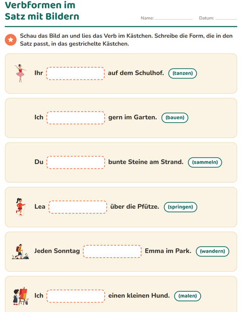 Vorschau: Verbformen-Arbeitsblatt für 2. Klasse