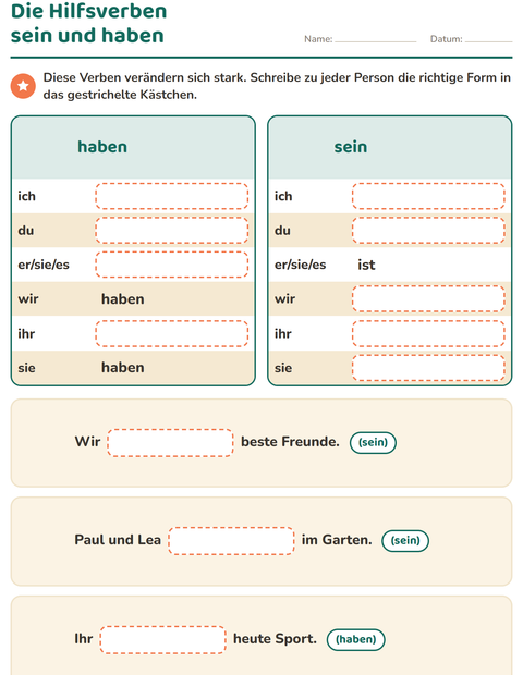 Vorschau: Verbformen-Arbeitsblatt für 2. Klasse