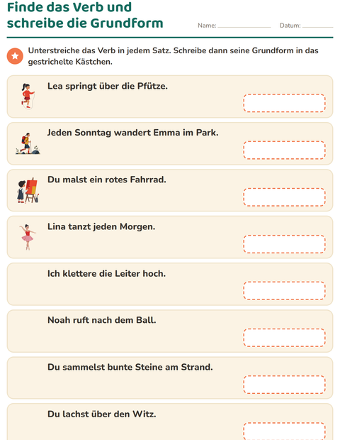 Vorschau: Verbformen-Arbeitsblatt für 2. Klasse