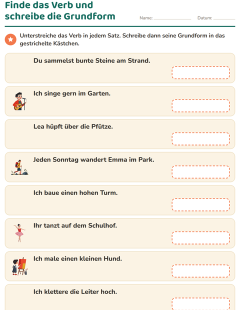 Vorschau: Verbformen-Arbeitsblatt für 2. Klasse