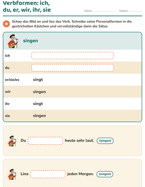 Vorschau: Verbformen-Arbeitsblatt für 2. Klasse
