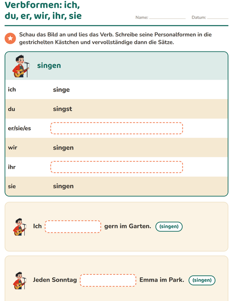 Vorschau: Verbformen-Arbeitsblatt für 2. Klasse
