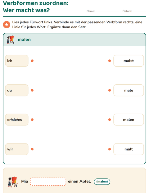 Vorschau: Verbformen-Arbeitsblatt für 2. Klasse