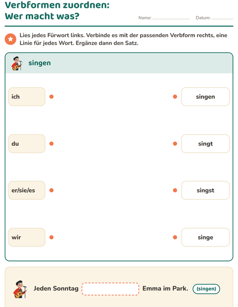 Vorschau: Verbformen-Arbeitsblatt für 2. Klasse