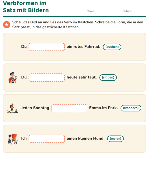 Vorschau: Verbformen-Arbeitsblatt für 2. Klasse