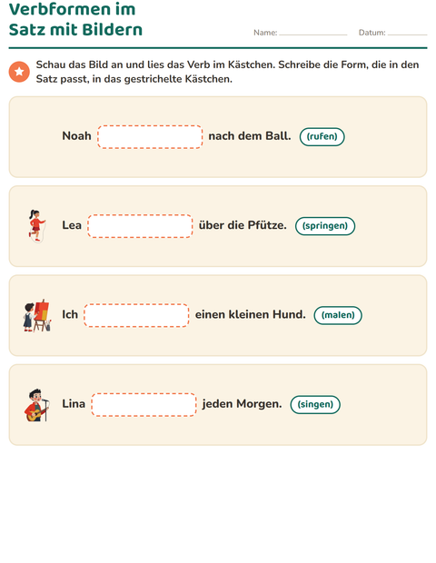 Vorschau: Verbformen-Arbeitsblatt für 2. Klasse