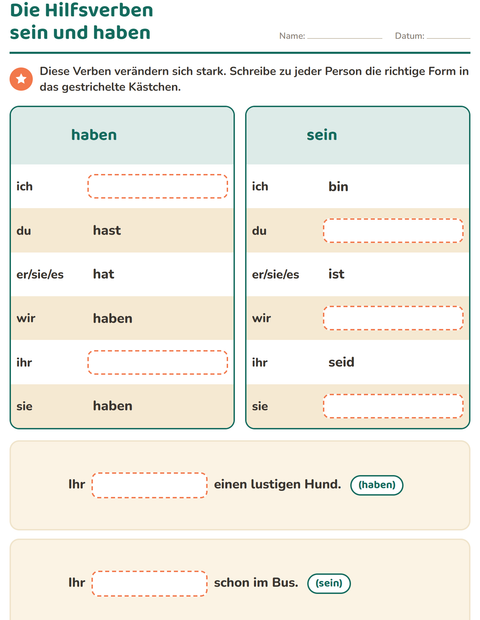 Vorschau: Verbformen-Arbeitsblatt für 2. Klasse