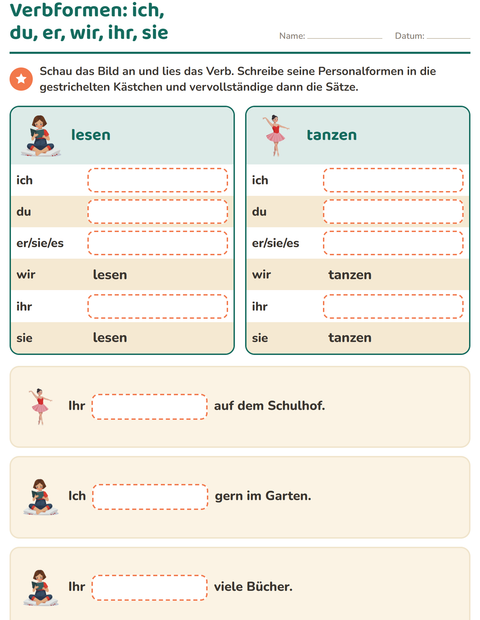 Vorschau: Verbformen-Arbeitsblatt für 2. Klasse
