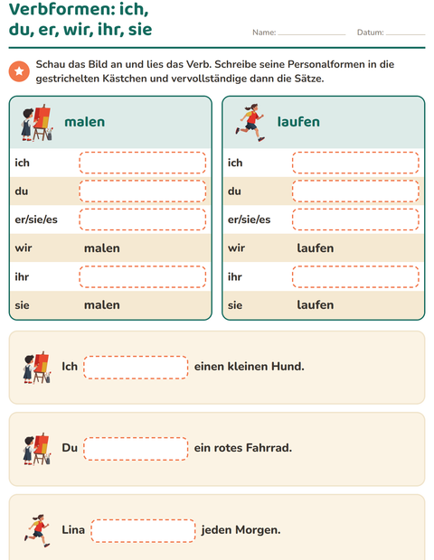 Vorschau: Verbformen-Arbeitsblatt für 2. Klasse