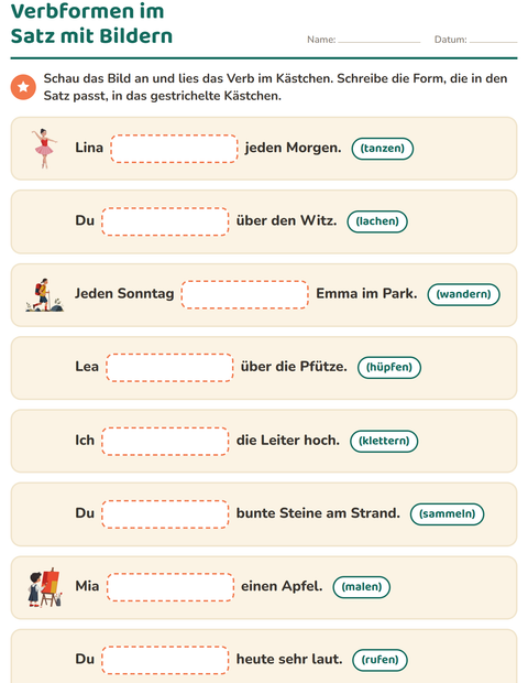 Vorschau: Verbformen-Arbeitsblatt für 2. Klasse