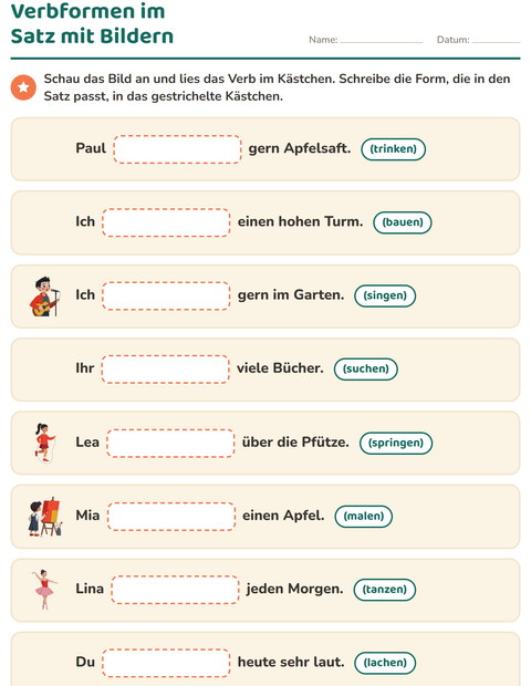 Vorschau: Verbformen-Arbeitsblatt für 2. Klasse