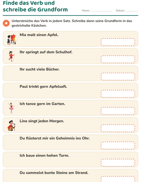 Vorschau: Verbformen-Arbeitsblatt für 2. Klasse