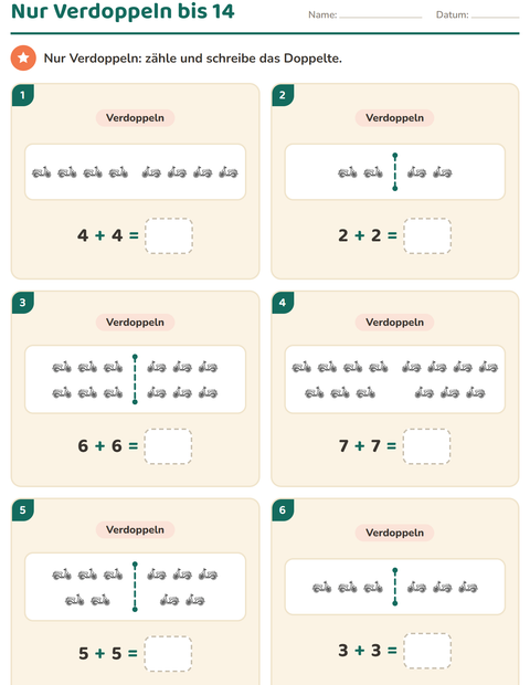Vorschau: Verdoppeln und Halbieren-Arbeitsblatt mit Fahrzeuge SW 3 für 1. Klasse