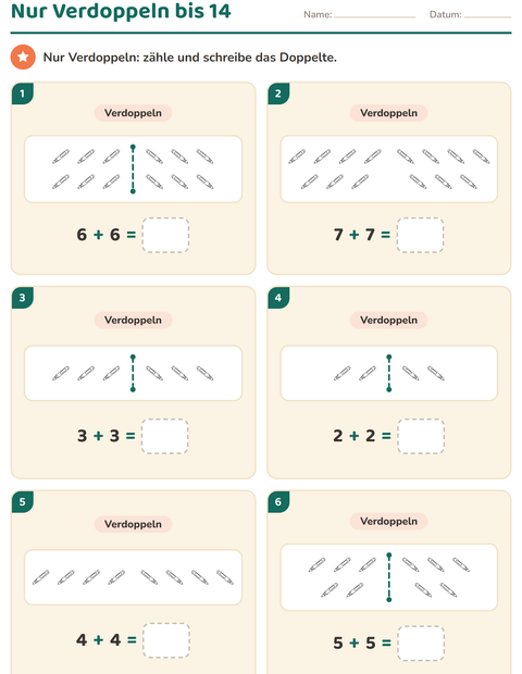 Vorschau: Verdoppeln und Halbieren-Arbeitsblatt mit Klassenzimmer (S/W) für 1. Klasse