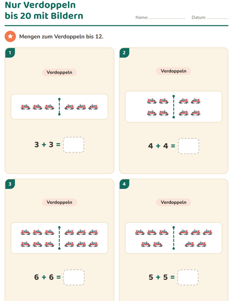 Vorschau: Verdoppeln und Halbieren-Arbeitsblatt mit Krankenhaus für 1. Klasse