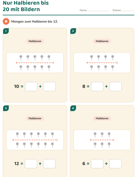 Vorschau: Verdoppeln und Halbieren-Arbeitsblatt mit Ostern SW für 1. Klasse