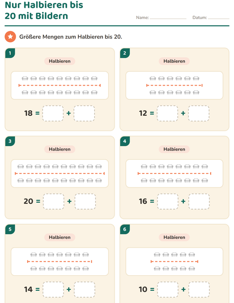 Vorschau: Verdoppeln und Halbieren-Arbeitsblatt mit Möbel SW für 1. Klasse