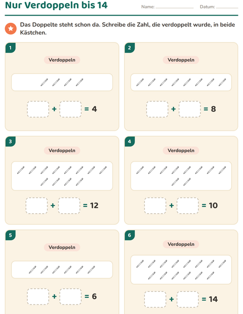 Vorschau: Verdoppeln und Halbieren-Arbeitsblatt mit Klassenzimmer (S/W) für 1. Klasse