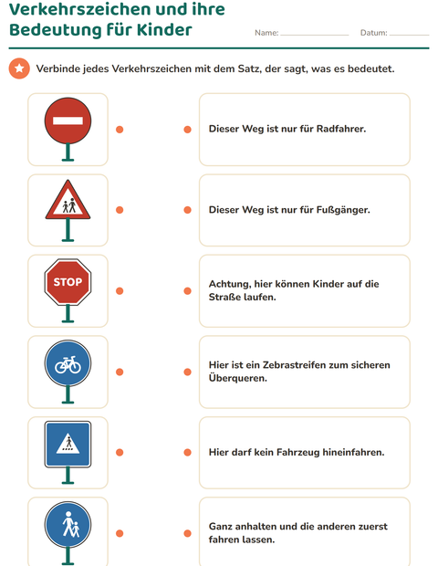 Verkehrszeichen und ihre Bedeutung: Zeichen und Satz verbinden