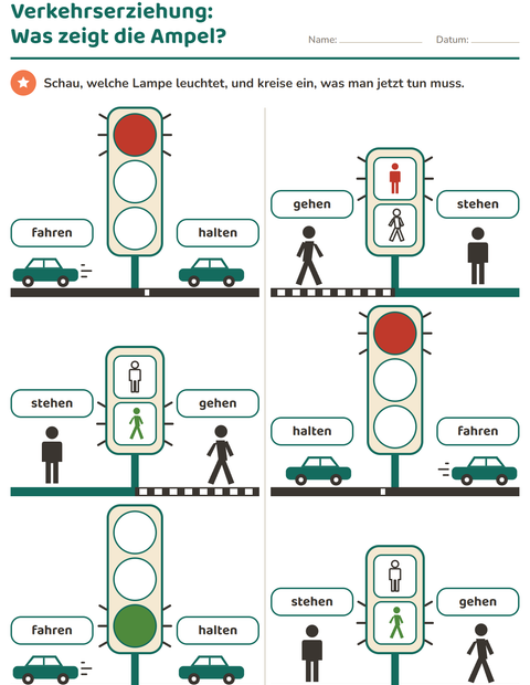 Verkehrserziehung: Was zeigt die Ampel, und was muss man tun?