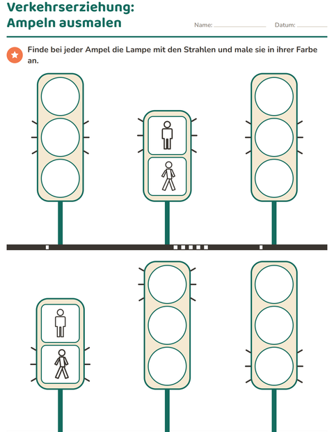 Verkehrserziehung: Ampeln richtig ausmalen