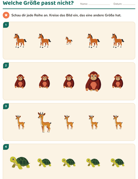 Vorschau: Visuelle Wahrnehmung-Arbeitsblatt mit Tiere für Kindergarten