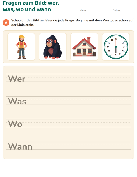 Vorschau: W-Fragen-Arbeitsblatt für 2. Klasse