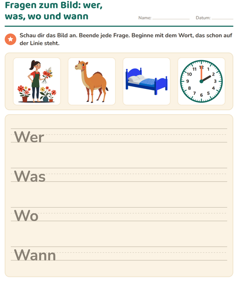 Vorschau: W-Fragen-Arbeitsblatt für 2. Klasse