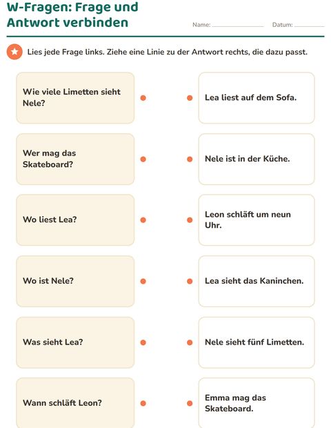 Vorschau: W-Fragen-Arbeitsblatt für 1. Klasse
