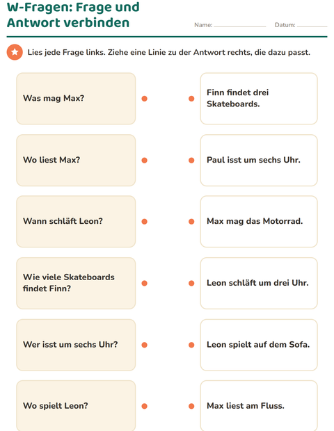 Vorschau: W-Fragen-Arbeitsblatt für 1. Klasse