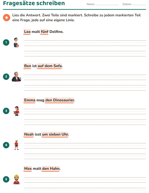 Vorschau: W-Fragen-Arbeitsblatt für 2. Klasse