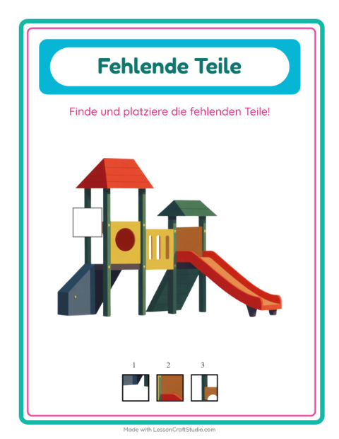 Vorschau: Was fehlt-Arbeitsblatt mit Aktivitäten für Kindergarten