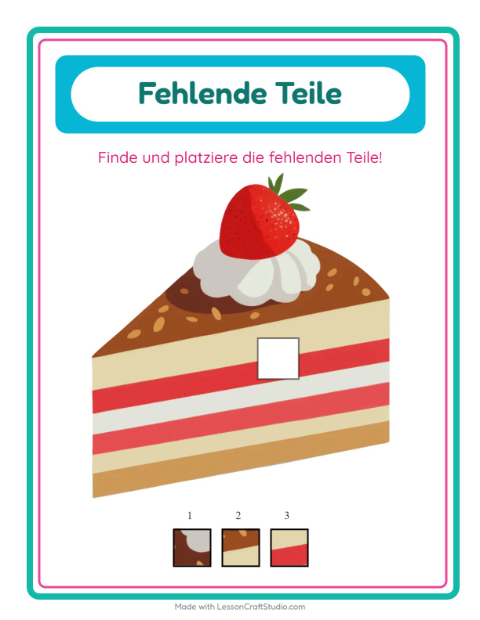 Vorschau: Was fehlt-Arbeitsblatt mit Bäckerei für Kindergarten
