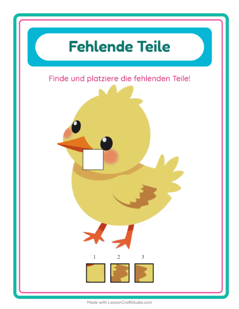 Vorschau: Was fehlt-Arbeitsblatt mit Bauernhoftiere für Kindergarten