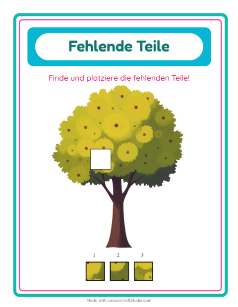 Vorschau: Was fehlt-Arbeitsblatt mit Bäume für Kindergarten