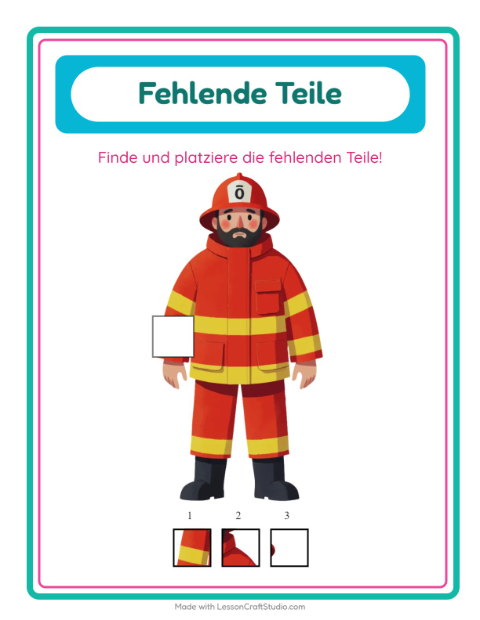 Vorschau: Was fehlt-Arbeitsblatt mit Berufe für Kindergarten