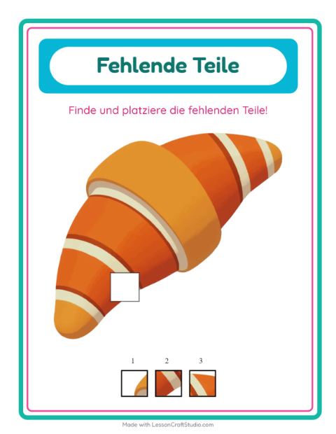 Vorschau: Was fehlt-Arbeitsblatt mit Frühstück für Kindergarten