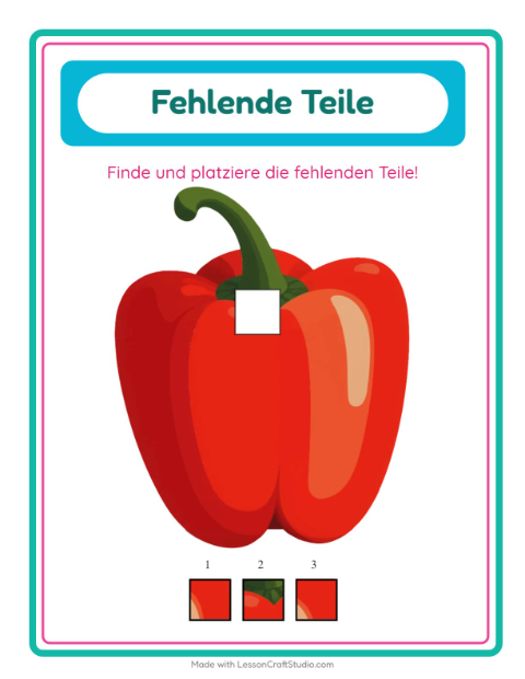Vorschau: Was fehlt-Arbeitsblatt mit Gemüse für Kindergarten